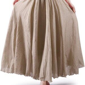 Women's Girls Long Flowy Bohemian Cotton Linen Casual Maxi Skirt for Summer Beac
